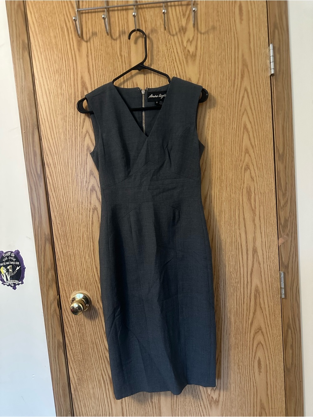 Tailored Sleeveless V-Neck Dress in Charcoal Gray